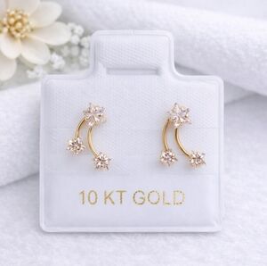 Shooting Star Comet CZ Stud Earrings 10K Mexican Gold